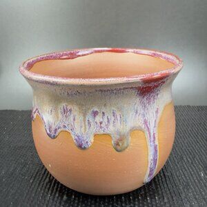 Hand Made Redware Pottery‎ Heavy Drip Glaze Artist Marked Salsa Dish Bowl VTG
